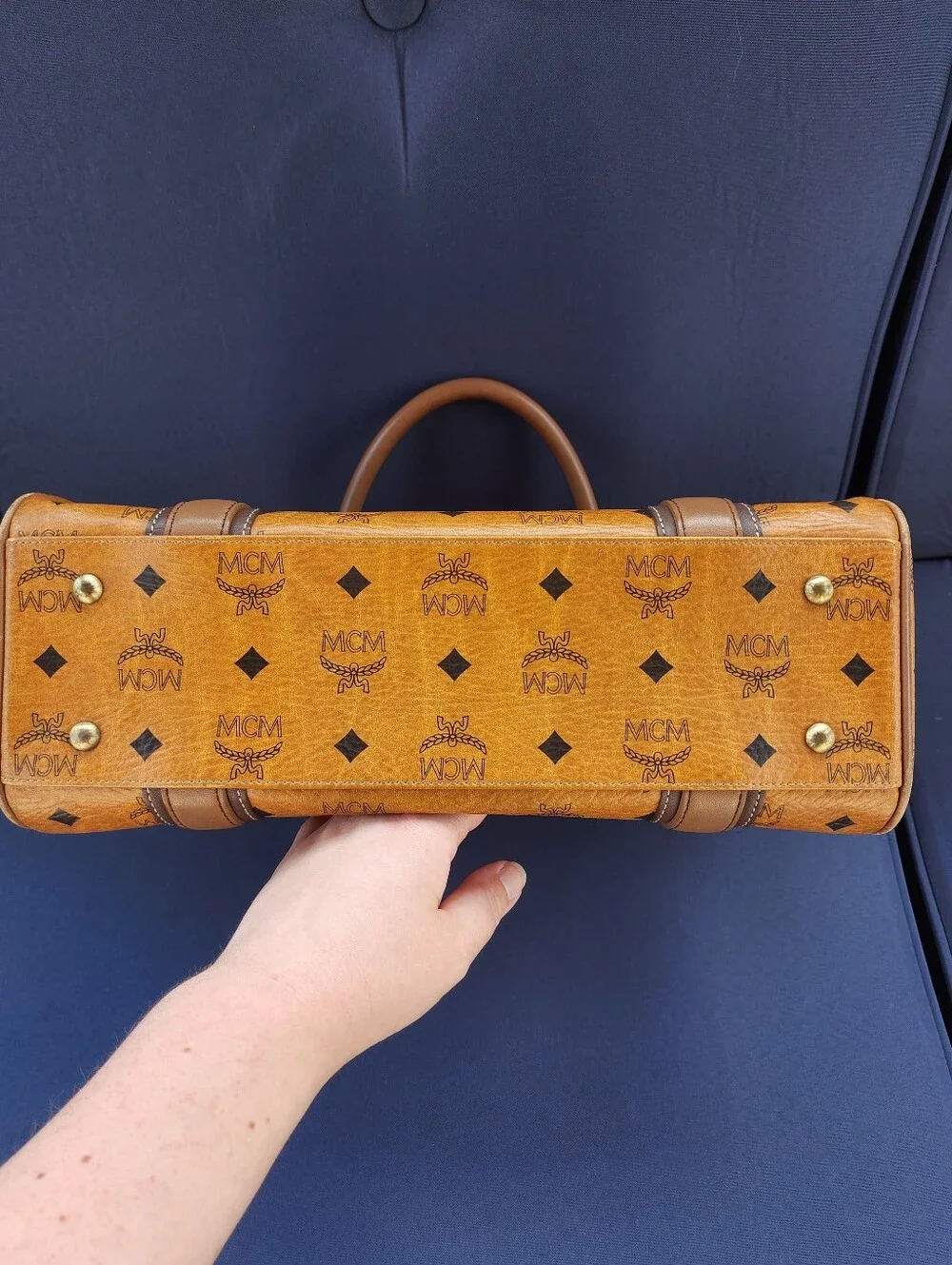 MCM Cognac Visetos Dome Satchel